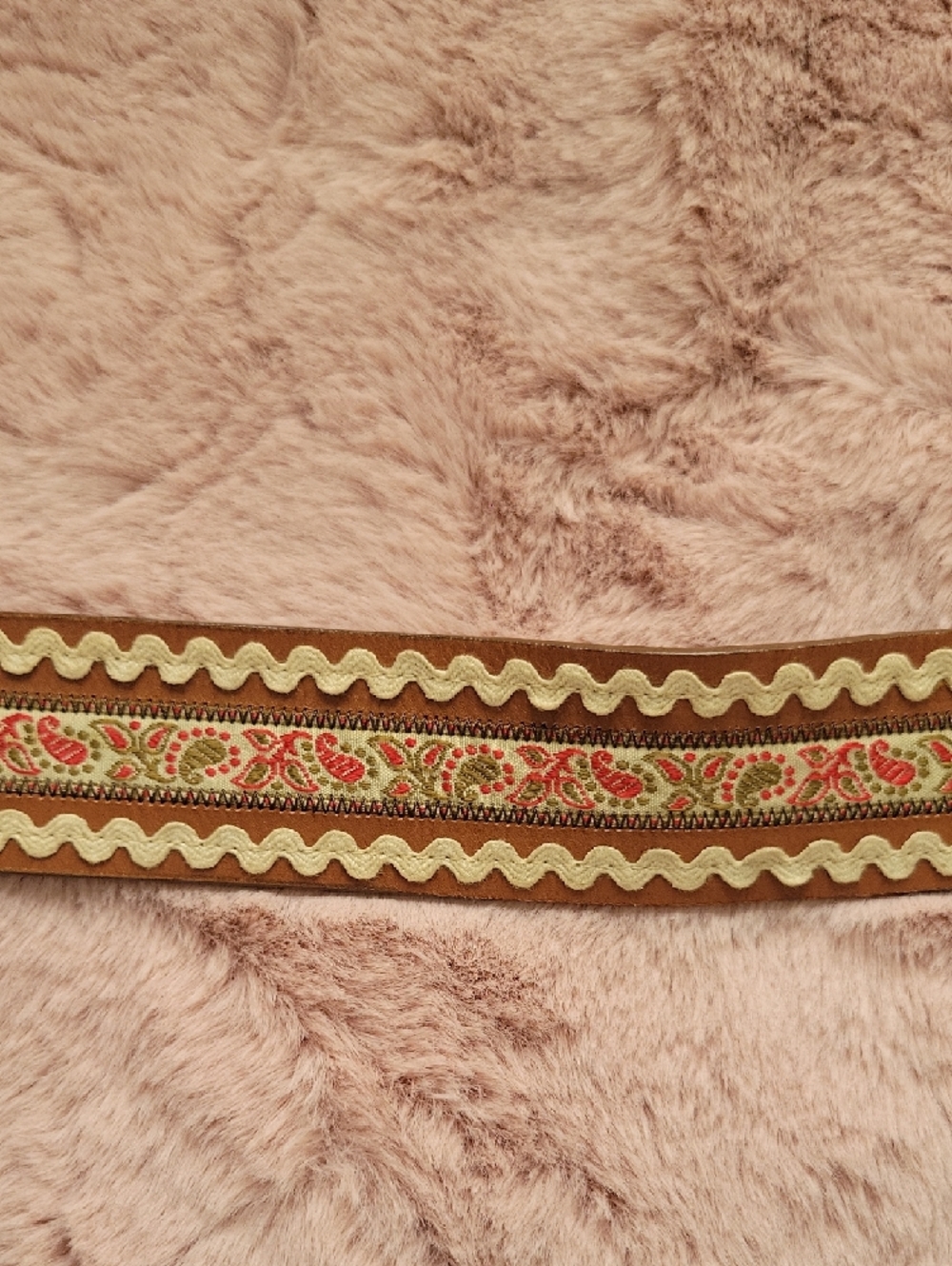 Brown Embroidered Boho Waist Belt with Wavy Trim - Picture 3 of 4